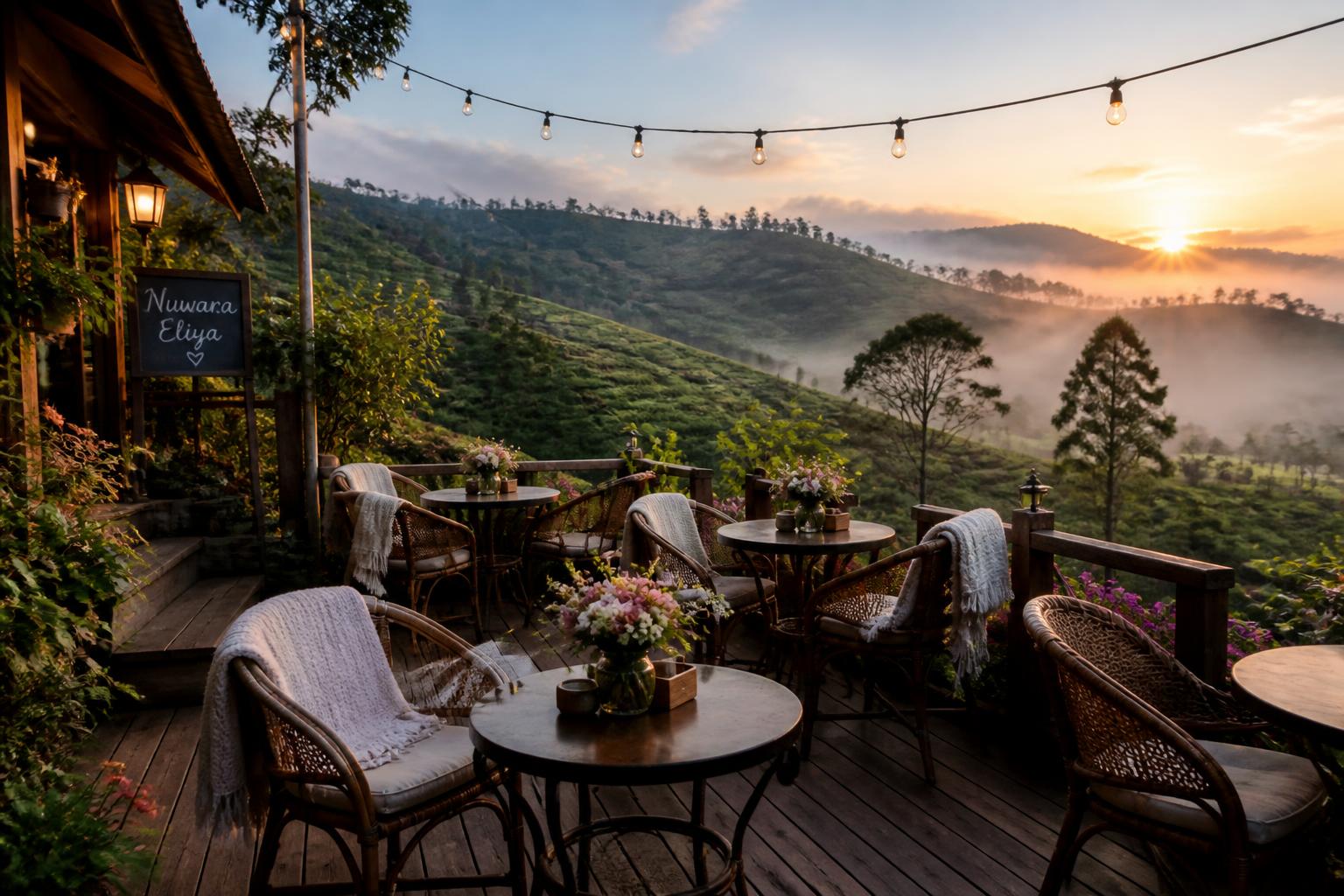Outdoor seating with hill country views